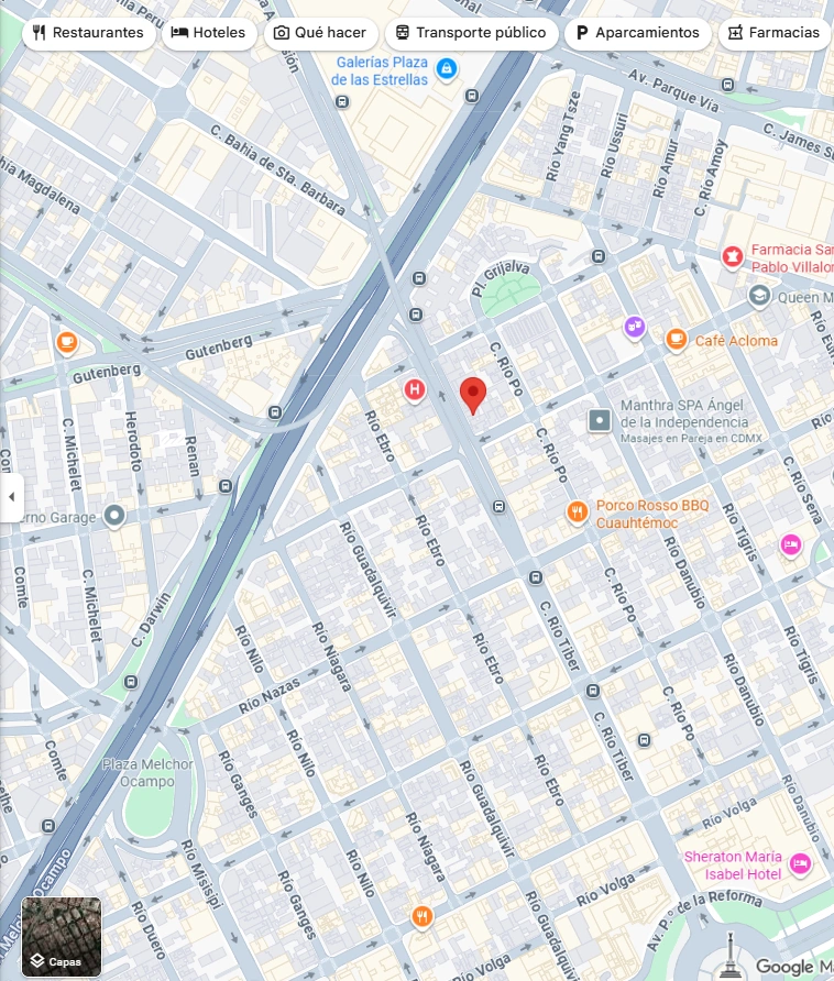 Mapa de referencia de la zona de Río Tíber en la colonia Cuauhtémoc